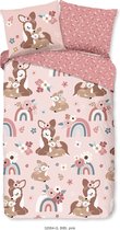 Good Morning Kinderdekbedovertrek "bambi hert met regenboog" - Roze - (140x200/220 cm) - Katoen
