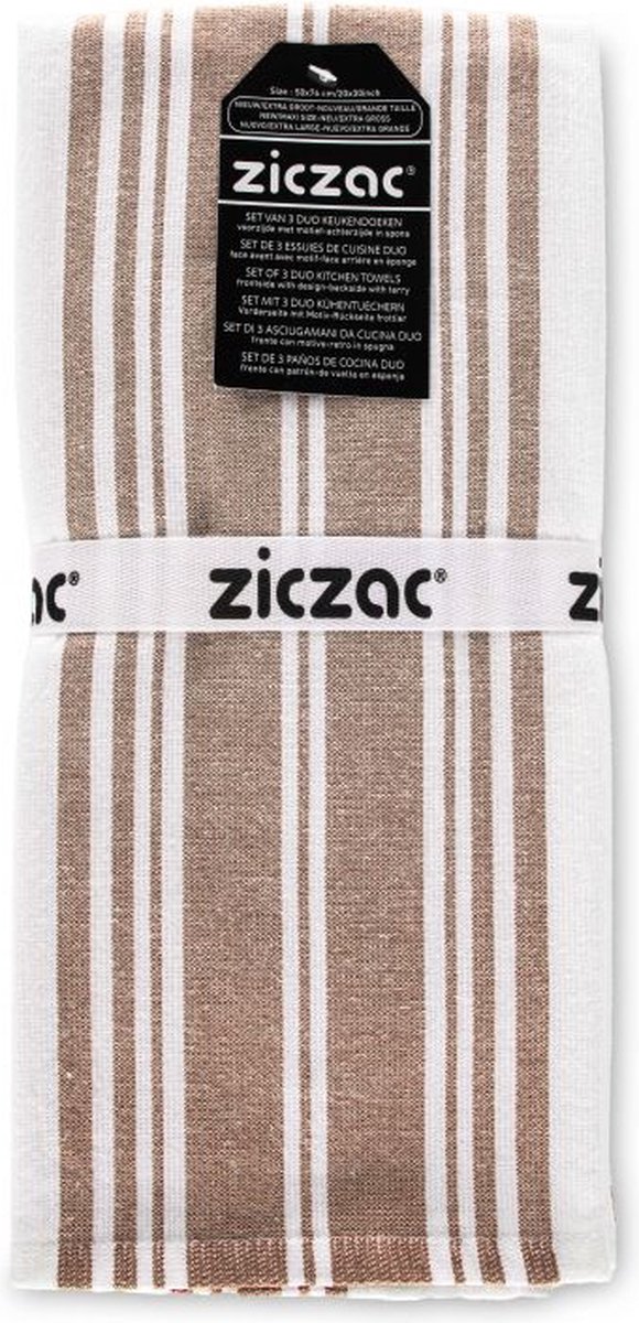ZICZAC - Theedoek Culinary Duo Stripe - SET/3 - 50x76 cm, bruin