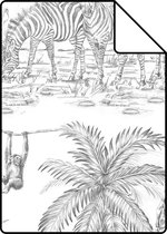 Proefstaal ESTAhome behangpapier jungle dieren zwart wit - 139299 - 26,5 x 21 cm