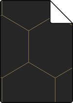Proefstaal ESTAhome behangpapier hexagon zwart en goud - 139313 - 26,5 x 21 cm