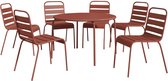 MYLIA Tuineethoek van metaal - Een ronde tafel D130 cm en 6 opstapelbare stoelen - Terracotta - MIRMANDE van MYLIA L 130 cm x H 79 cm x D 130 cm