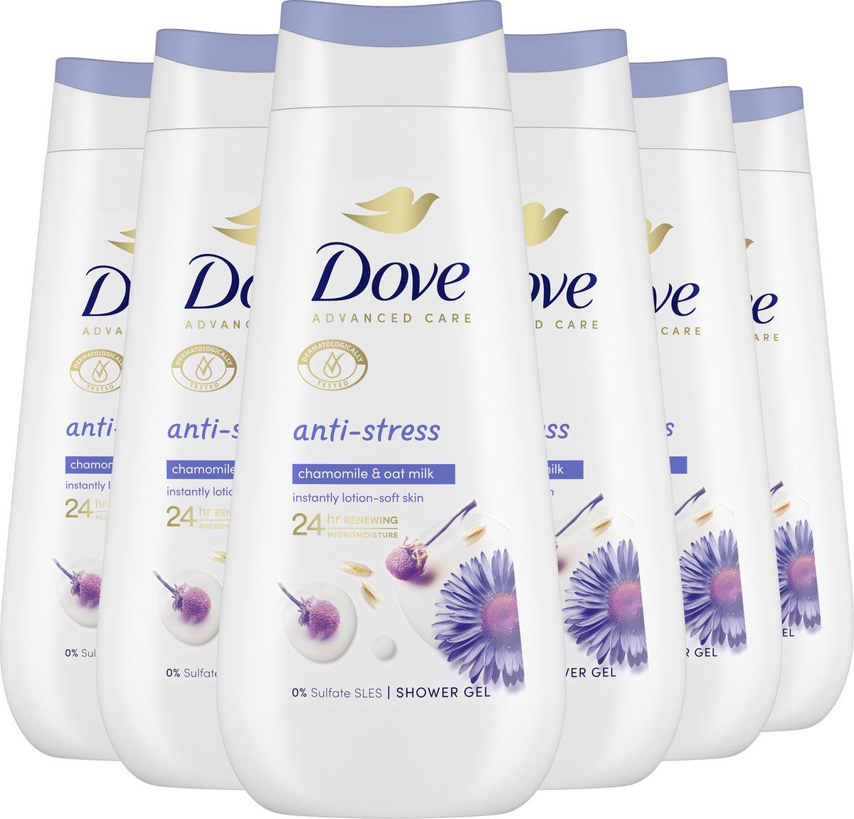 Dove Advanced Care Verzorgende Douchegel - Anti-Stress - 24-uur lang effectieve hydratatie - 6 x 225 ml