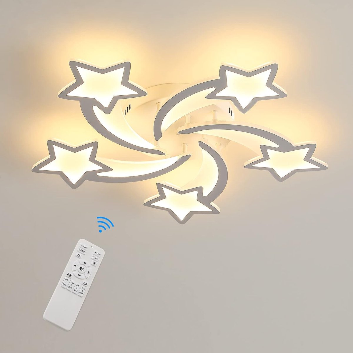 Goeco Plafondlamp - 65cm - Groot - Dimbare LED - 50W - 5 Koppige Stervormige Plafondlamp - Metalen Acryl Plafondlamp - Met Afstandsbediening - Voor Slaapkamer, Woonkamer, Kinderkamer