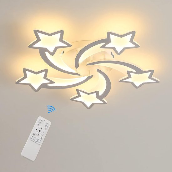 Plafondlamp – 65cm – Groot – Dimbare LED – 50W – 5 Koppige Stervormige Plafondlamp – Metalen Acryl Plafondlamp – Met Afstandsbediening – Voor Slaapkamer, Woonkamer, Kinderkamer