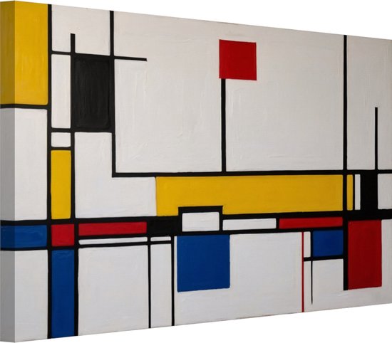 Piet Mondriaan stijl abstract portret - lijnen schilderij - Canvas schilderijen Abstracte kunst - Landelijk schilderij - Canvas schilderij woonkamer - Decoratie woonkamer 60x40 cm