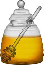 500 ml glazen honingpot met honinghouder en honinglepel, transparant glas honingglas met deksel, honingglazen voor het serveren van honing en siroop