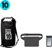 Somstyle 3-in-1 Drybag Set 10 Liter - Droog Tas, Heuptas & Telefoonhoes Waterdicht - Outdoor, Vakantie, Travel & Zwemmen - Zwart