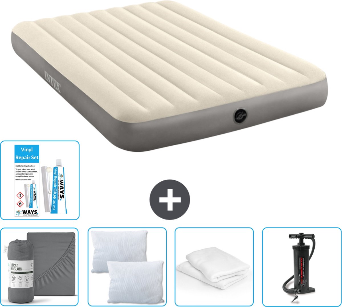 Intex Luchtbed - 2-Persoons - 152 x 203 x 25 cm - Beige - Inclusief Accessoires CB9