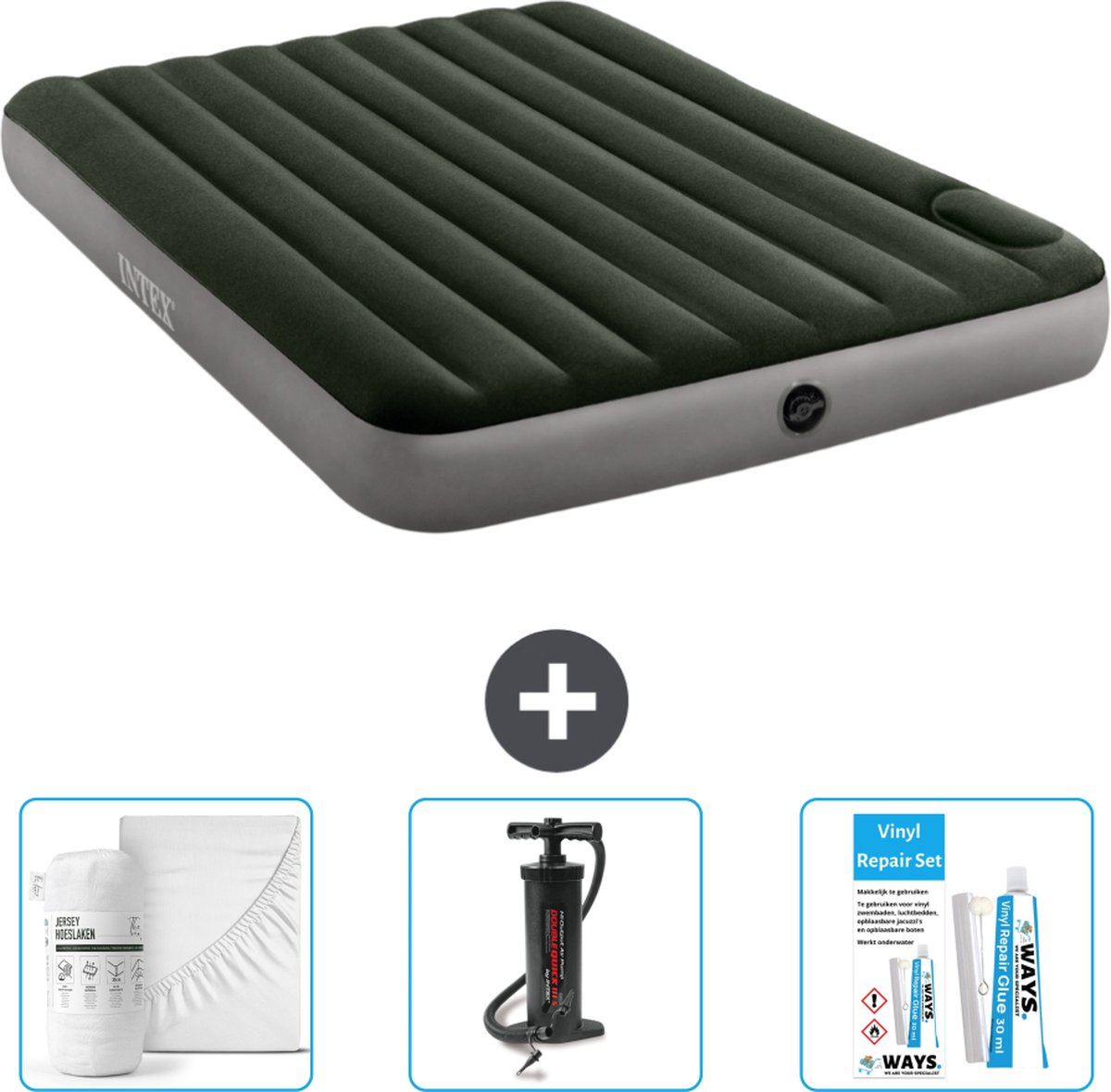 Intex Luchtbed - 2-Persoons - 152 x 203 x 25 cm - Groen - Accessoires CB3