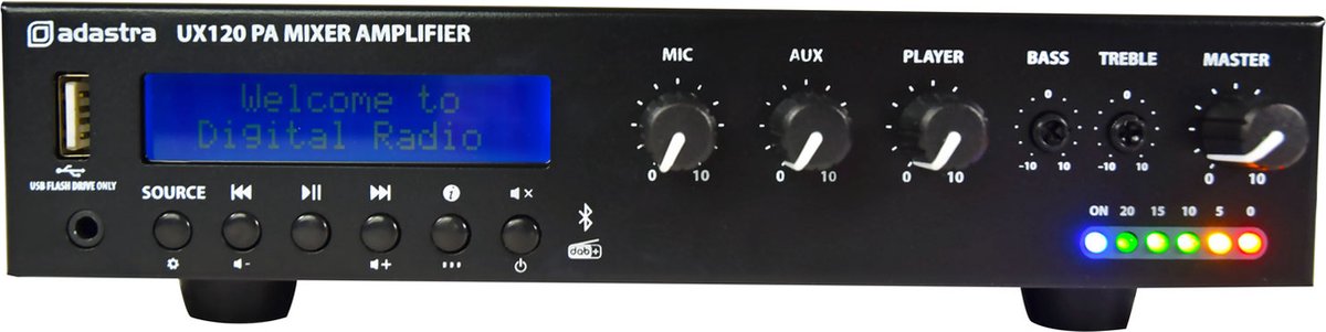 Adastra UX120 Compacte 100V Versterker 120 Watt met BT en DAB+