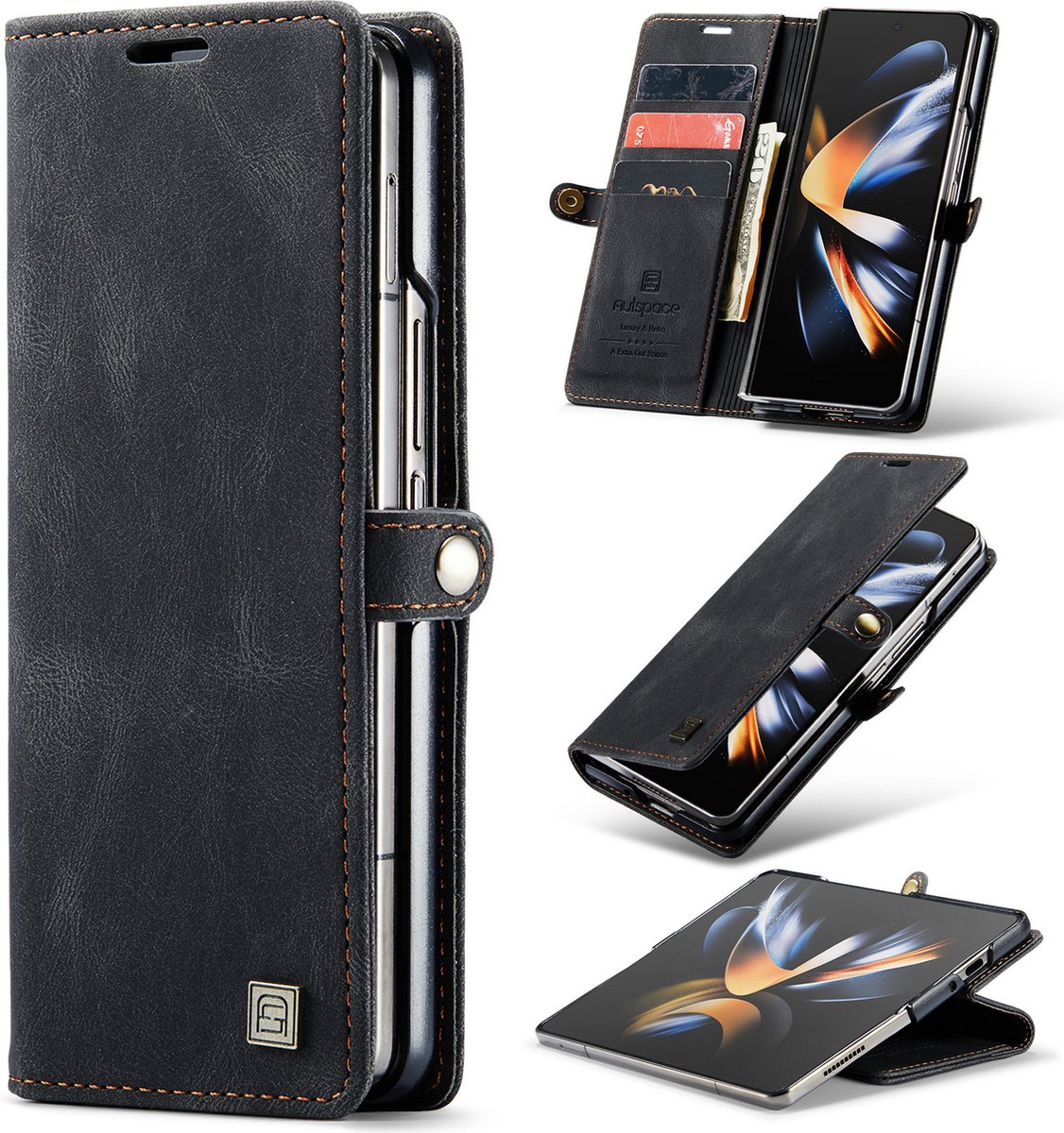 Luxe Flip Case met RFID Bescherming Kaarthouder en Magneetsluiting voor Galaxy Z Fold 5 _ Zwart