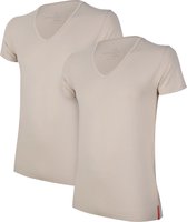 Undiemeister - T-shirt - T-shirt heren - Slim fit - Korte mouwen - Gemaakt van Mellowood - Diepe V-Hals - Desert Sand (khaki) - 2-pack - S