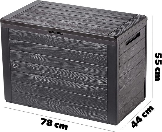 MKSS® Tuinkast - Tuinkist - Tuinkasten voor Buiten - Tuinberging - Kunststof - 80x50x20cm - Zwart Hout Look