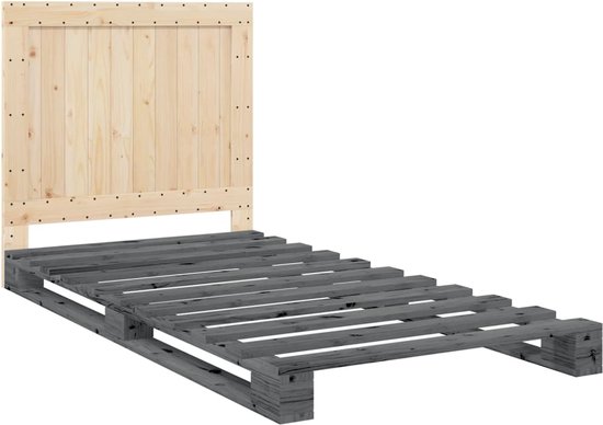 vidaXL-Bedframe-met-hoofdbord-massief-grenenhout-grijs-100x200-cm