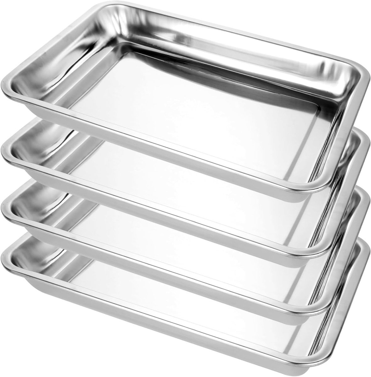 Set van 4 Bakplaten, 39 x 29 x 4,8 cm, Rechthoekige Ovenplaat, Diepe Bakplaat van RVS voor Taarten, Grillen en Serveren