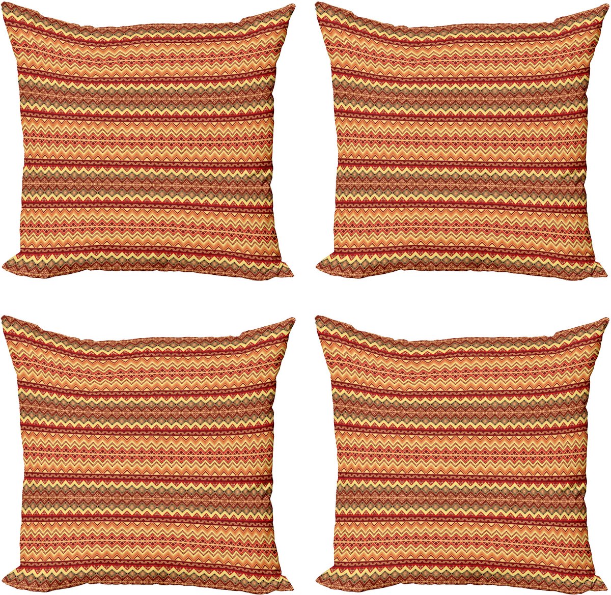 ABAKUHAUS Abstract Sierkussenhoes 4 Pack, Azteekse Volksornament, Modern Accent Dubbelzijdig Digitaal Print, 40 x 40 cm, Oranje en Geel