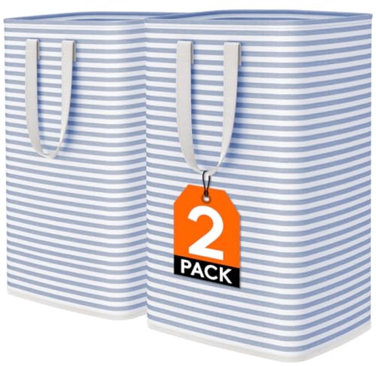 Vrijstaande wasmand 80L opvouwbaar - 2 stuks - grote wasmand met lange handgrepen - blauw