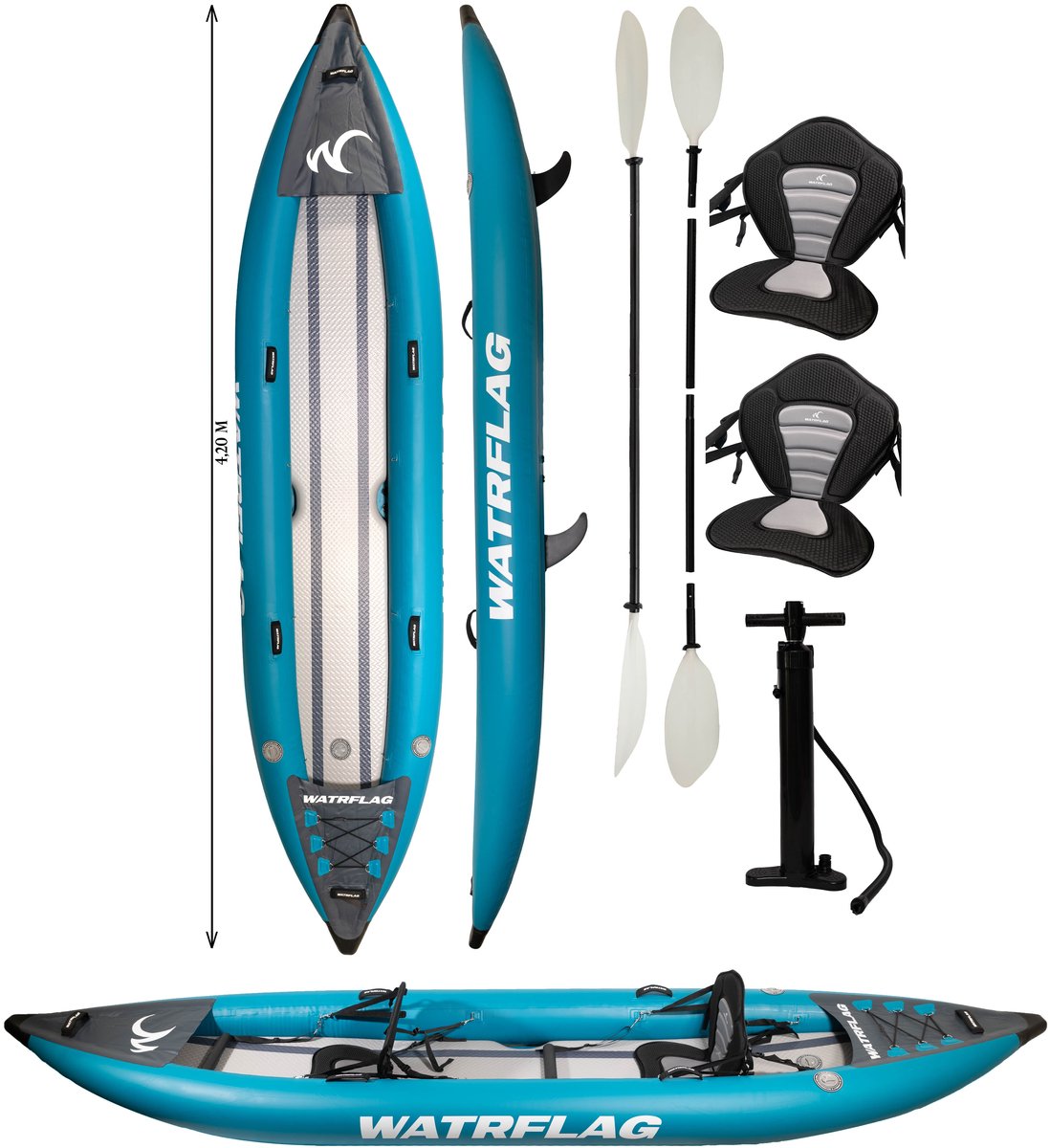Watrflag Opblaasbare dropstitch Tandem Touring Kayak 420 SET 420 cm