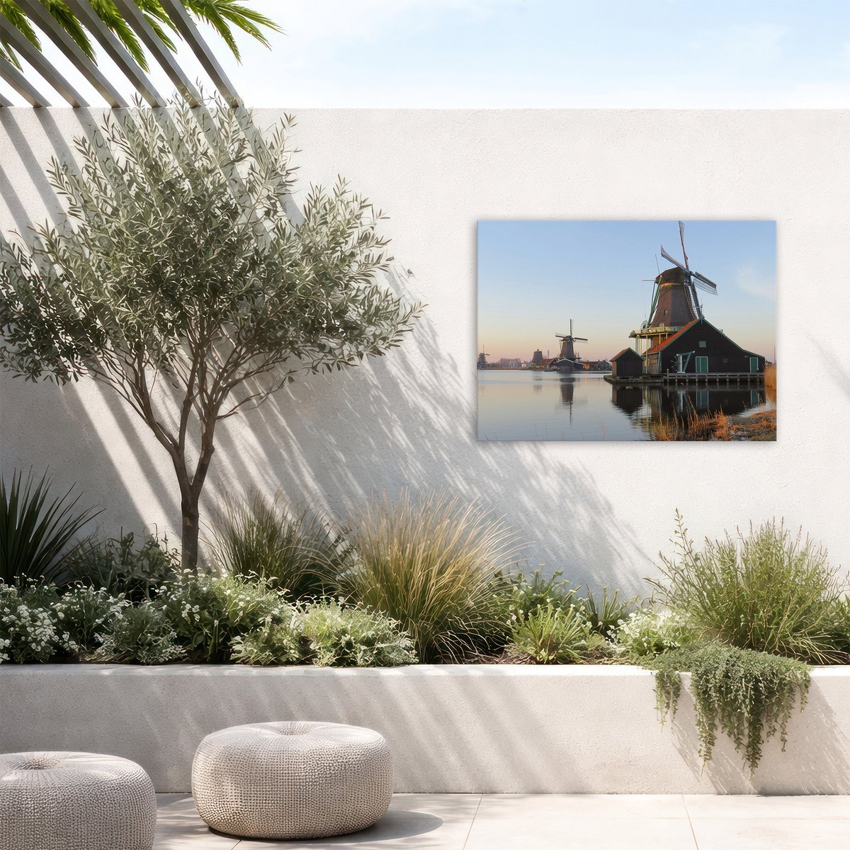 Art for the Home Buitencanvas Nederlandse Molens aan het water