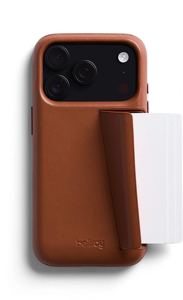Bellroy 3 Card Portemonnee Hoesje iPhone 17 Pro – Opslag voor Maximaal 3 Kaarten – Functie van Telefoonstandaard – Verborgen SIM-kaartslot - Oranje