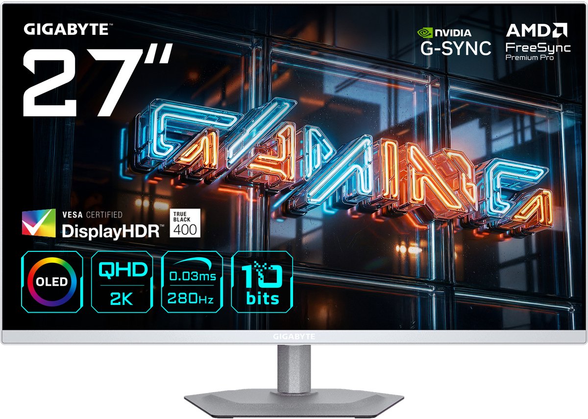 GIGABYTE MO27Q2A ICE OLED computer monitor 68,6 cm (27") 2560 x 1440 Pixels Quad HD QD-OLED Wit
