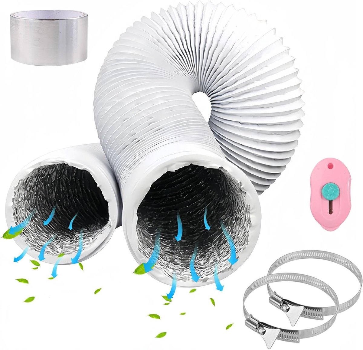 Flexibele Ventilatie Slang voor Wasdroger, Afzuigkap en Airconditioner - 125mm Duct met Slangklemmen voor Keuken en Badkamer - Duurzaam en Lichtgewicht Aluminium PVC