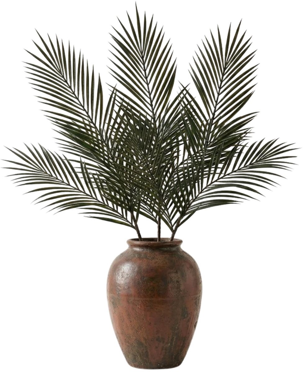 Mica Decorations Kunstblad - 3x - groene Areca/goudpalm - kunsttak - kunstplant 95 cm