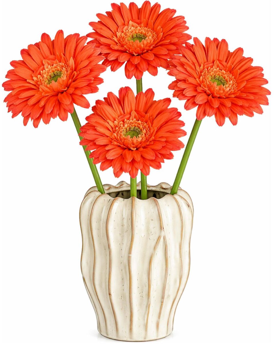 Mica Decorations Kunstbloem Gerbera Floral - 4x - H60 cm - oranje - kunststof - stelen kunstbloemen - boeket - rozen bloemetjes