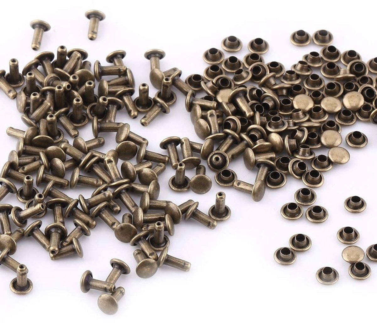 Allecto - Dubbele Cap Rivets - 100 Stuks Metaal - Voor Leerbewerking - Decoratie - Handig voor Creatieve Projecten - Geschikt voor DIY - Kleur: Metaal
