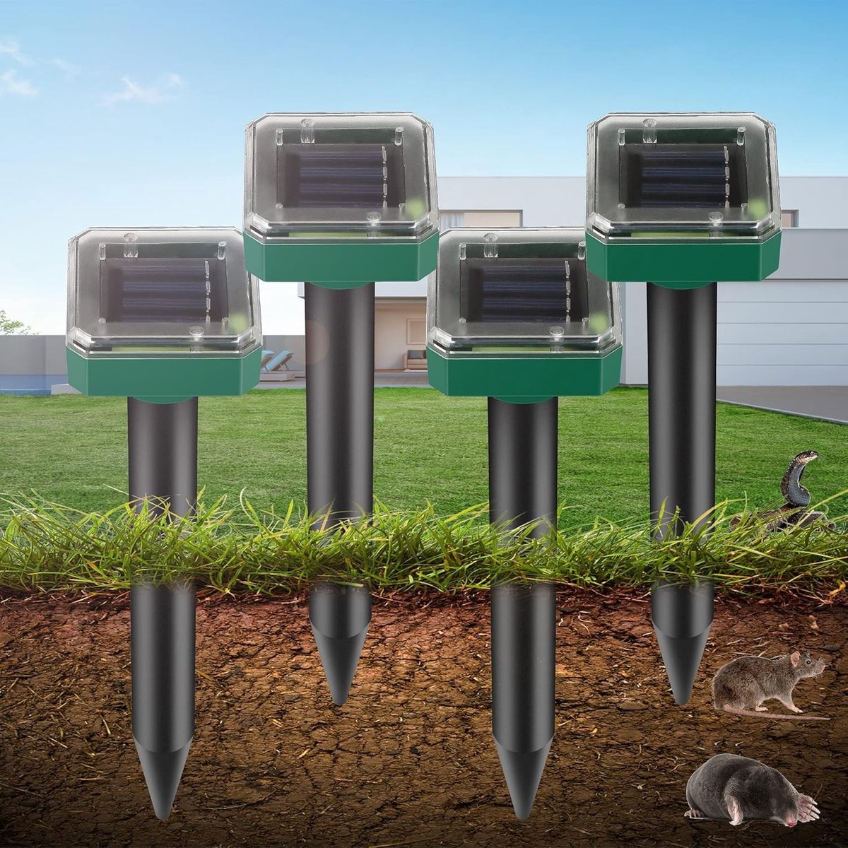 Allecto - Solar Ultrasone Mollenafschrikker - Effectieve bescherming - IP65 waterdicht - Voor tuin en gazon - Dierenbestrijding - Eenvoudige instal...