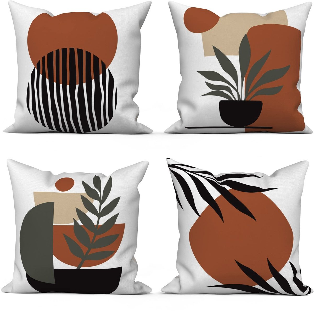 Allecto - Boho Kussensloop - Set van 4 - Wasbaar en duurzaam - 40 x 40 cm - Modern abstract design - Geschikt voor bank en bed