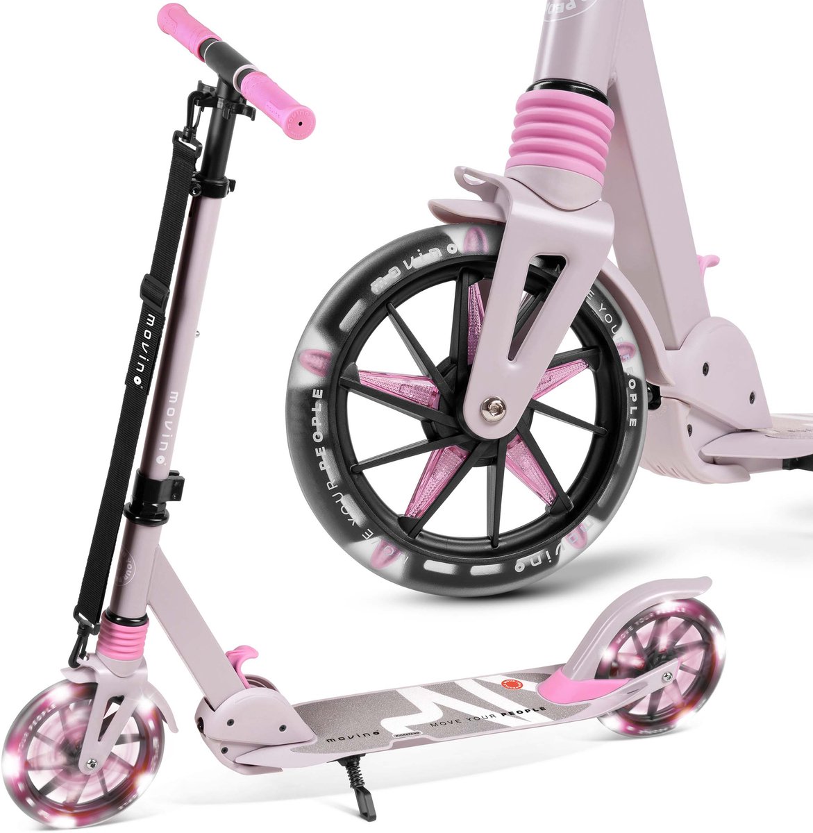 Movino City Light - Step - Roze - voor Jongens en Meisjes - Draagkracht tot 100 kg - Kinderstepjes - Lagers ABEC-7 - Led-wielen - Verstelbaar stuur - Opvouwbaar