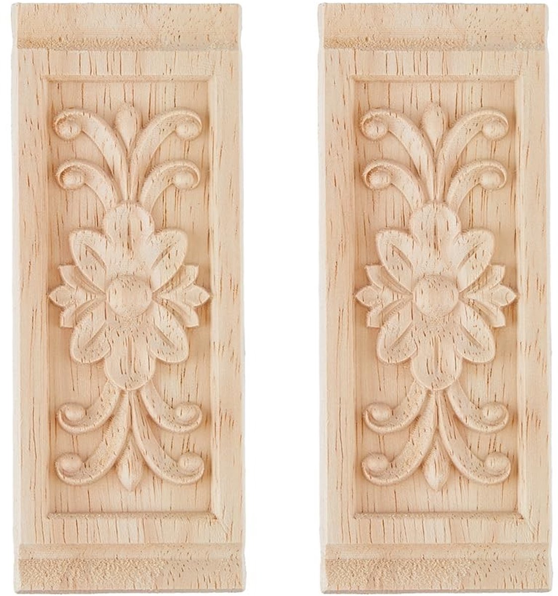 Allecto - Decoratieve Meubel Applicaties - Houten Bloem Snijwerk - Retro Ontwerp - Geblancheerde Amandel - Perfect voor Kast en Spiegel - 2 Stuks
