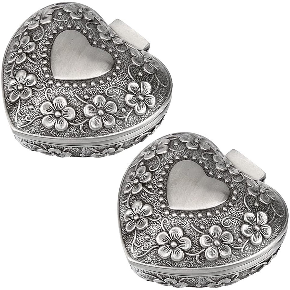 Allecto - Sieraden Doos - Ring Box - Hartvormige Organiser - Zilver - Cadeaubox - Perfect voor Vrouwen - 2 Stuks