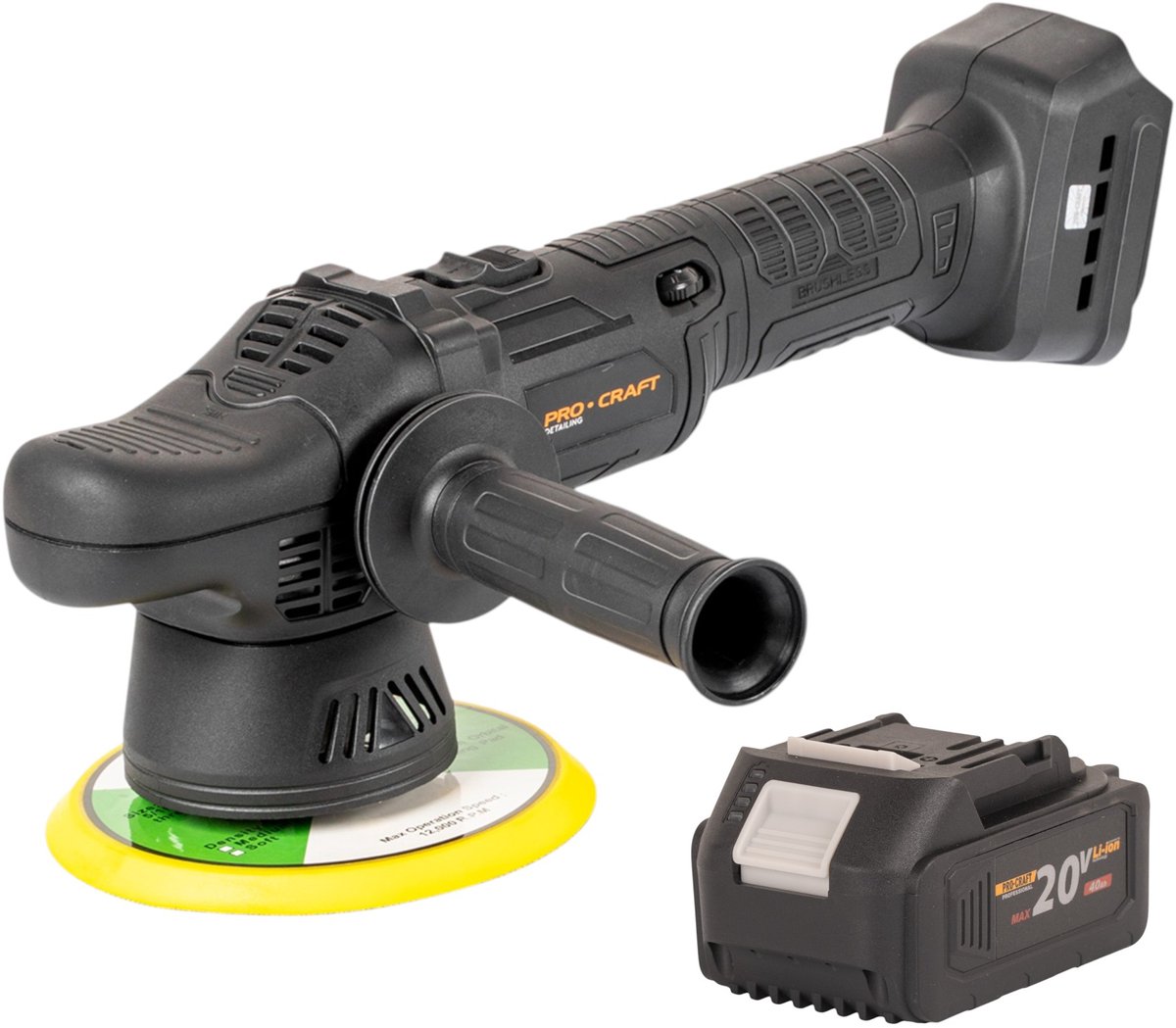 Procraft PM20bb accupolijstmachine 20 V 150 mm + 1x accu 4,0 Ah - zonder oplader
