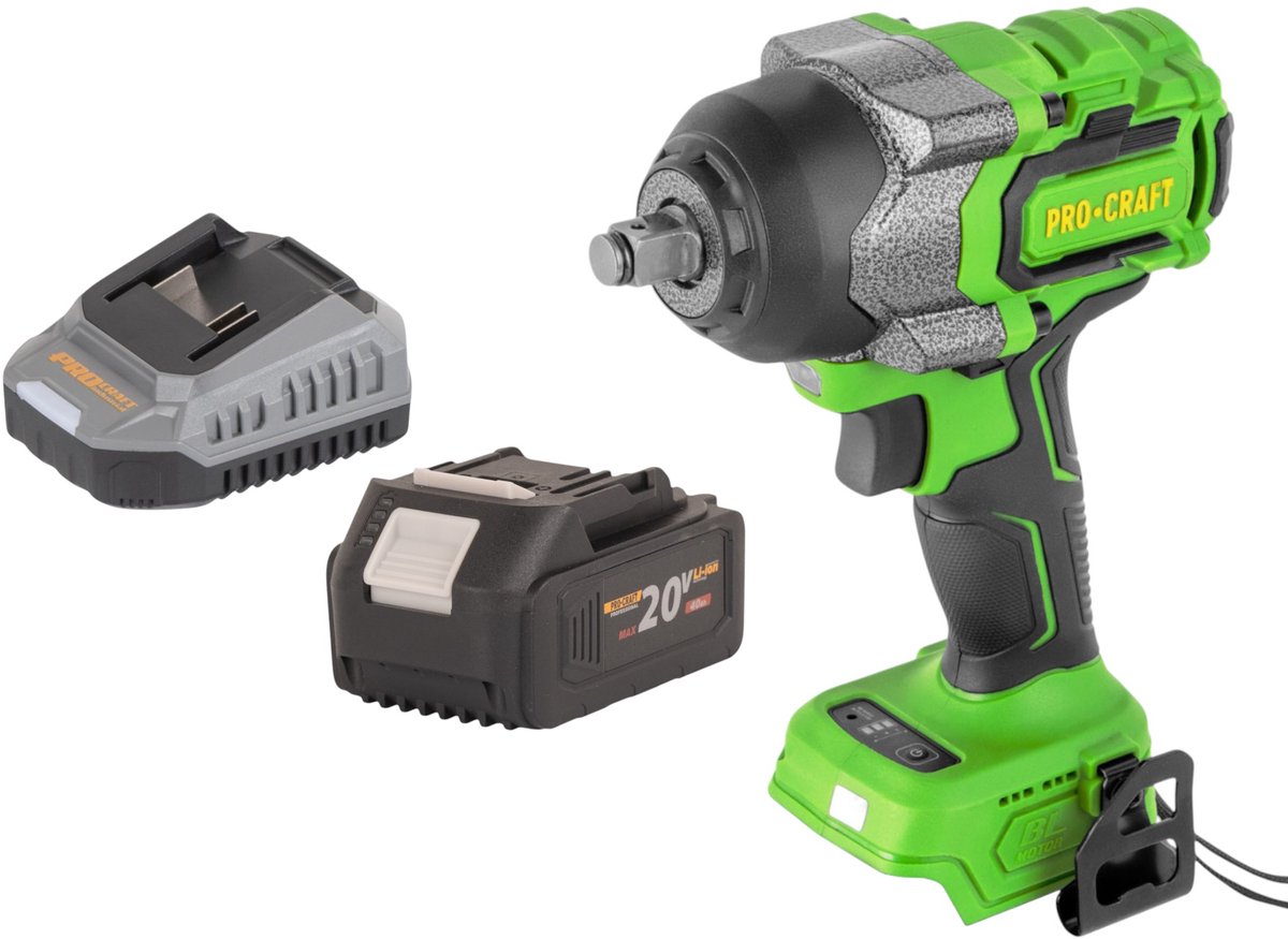 Procraft PWA36bb accu-slagmoersleutel 20 V 850 Nm 1/2" borstelloos + 1x accu 4,0 Ah + oplader