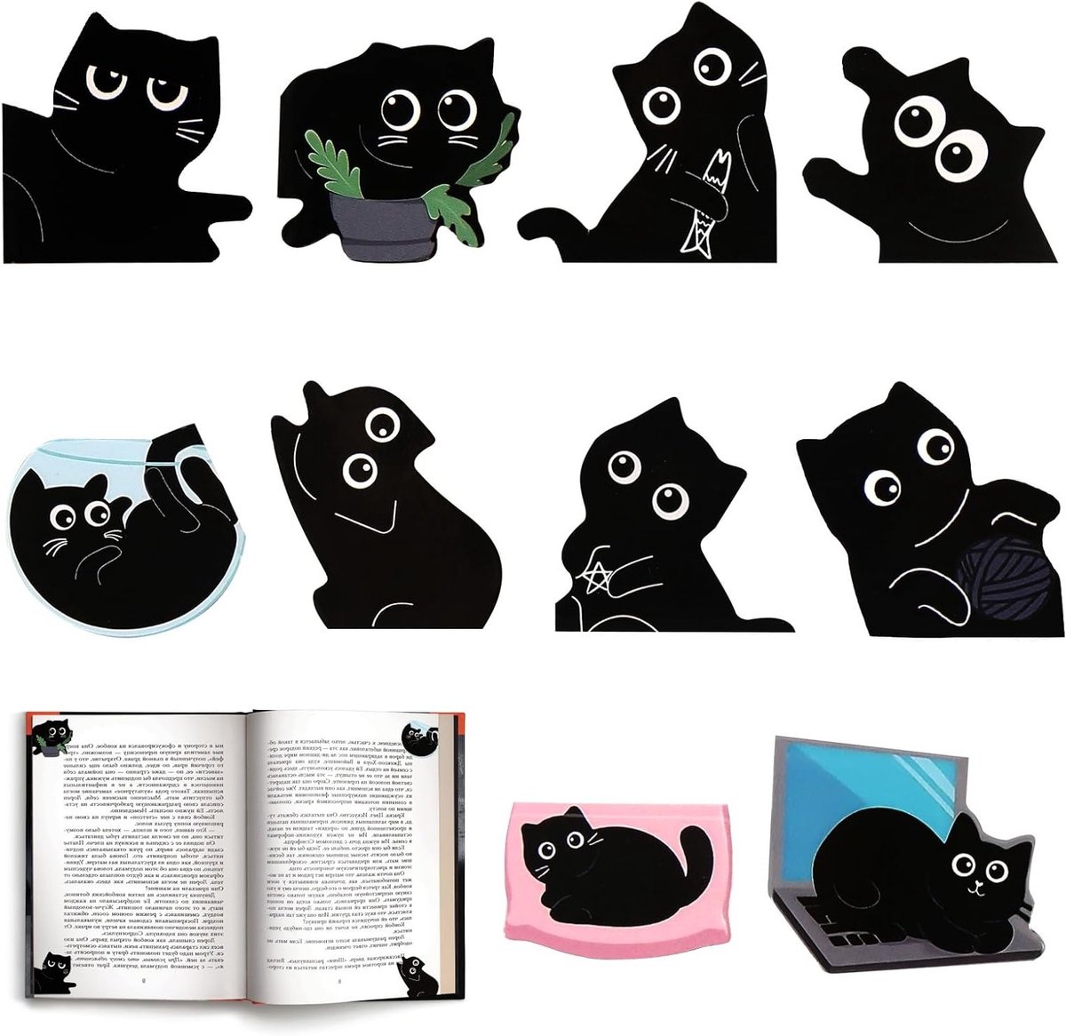 Schattige katten magnetische boekenleggers - 10 stuks, ideaal voor kinderen en volwassenen, perfecte leesaccessoires en cadeau-ideeën voor kattenliefhebbers