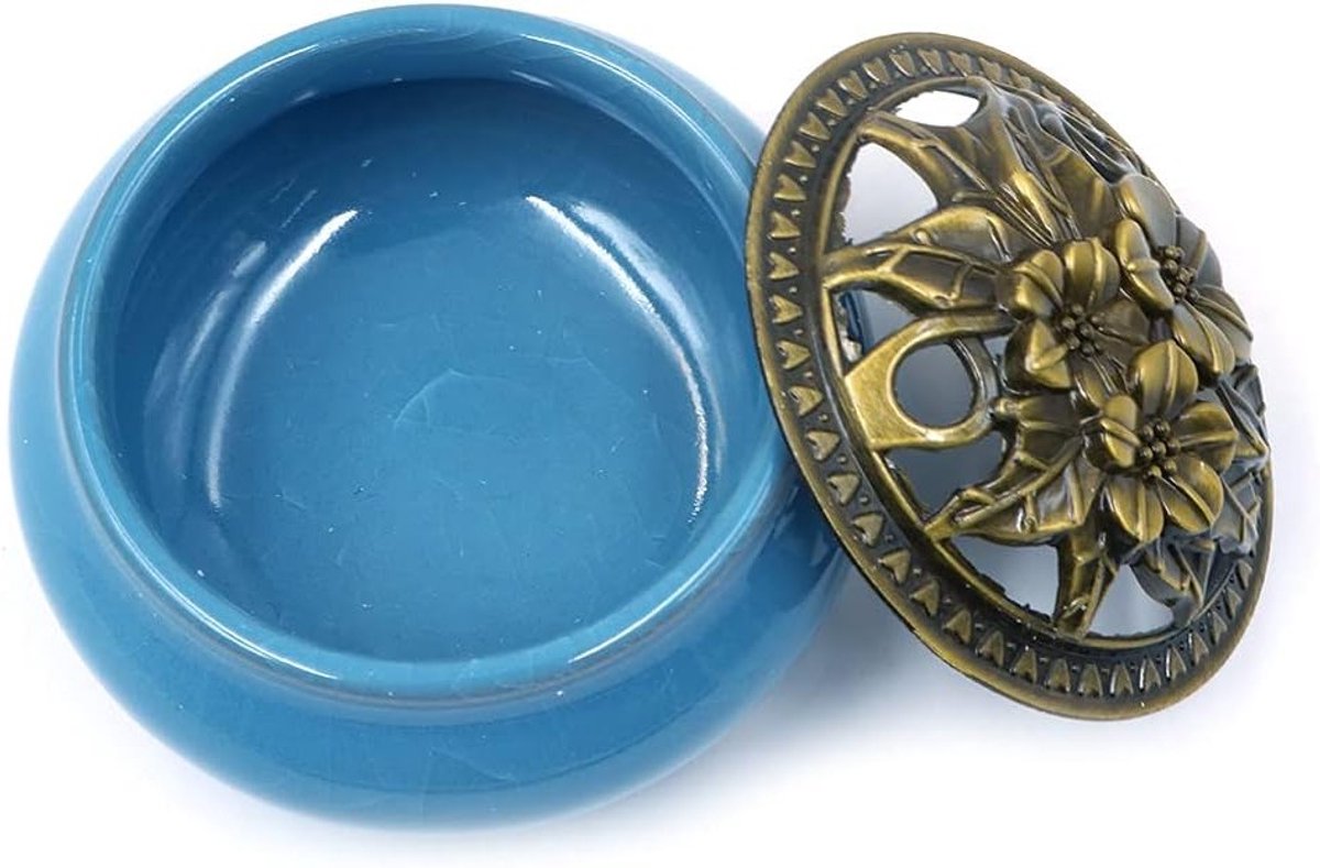 Ceramische Branders voor Wierook met Asopvangbak en Messing Houder voor Sticks, Kegels en Coils - Blauw Decoratief Accessoire