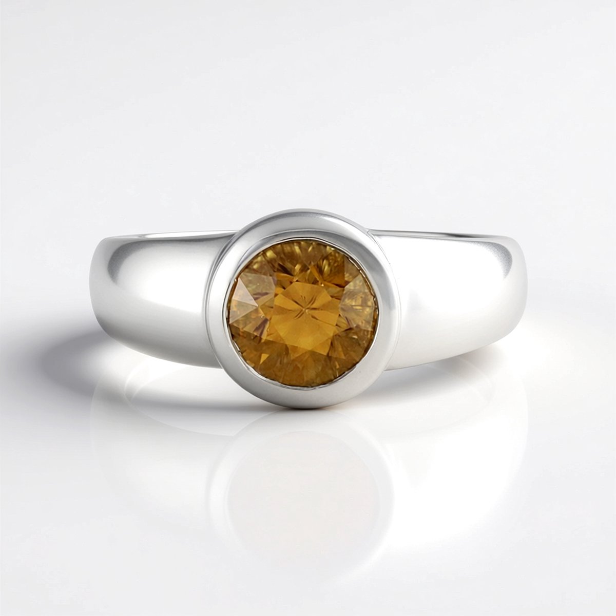 Cavill - Ring 925 Sterling Zilver Platina Geplateerd - 1,824 ct Gele Zirkoon Ronde Briljant - Elegante Moderne Damesring