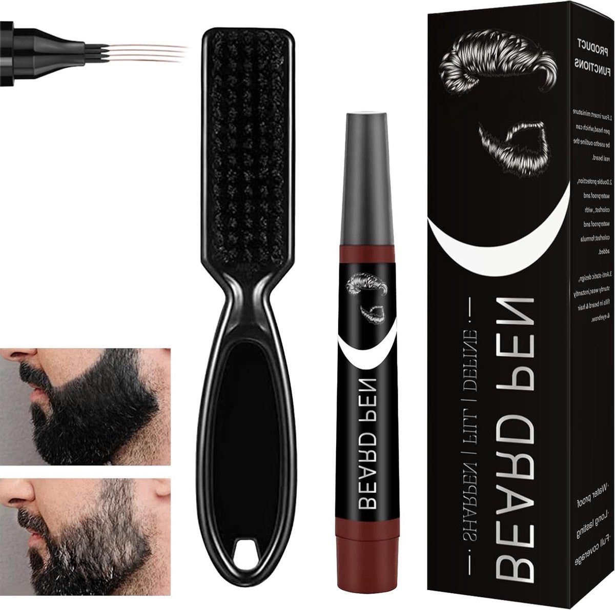 Beard Filler voor een Perfecte Baard, Waterdichte en Duurzame Pen voor Mannen, Inclusief Pinsel, 1 Stuk