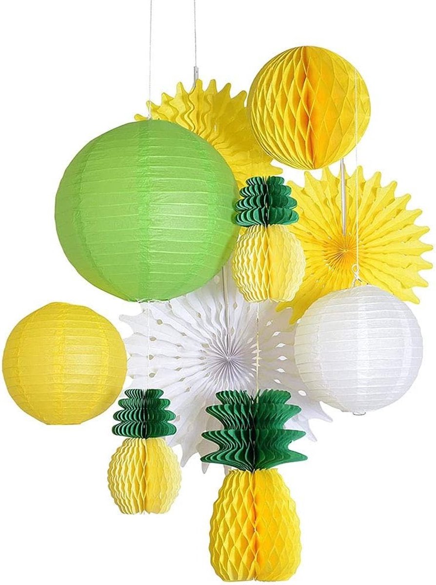 Allecto - Zomer Party Honingraat Ananas Bal Sets - Tropische Decoratie - 20 Stuks - Papier Lantaarn - Perfect voor Feestjes - Hawaiiaanse Stijl