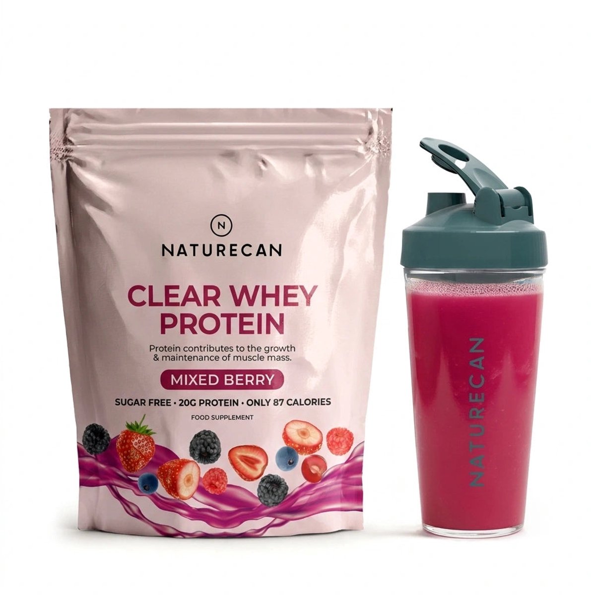 Naturecan Clear Whey Protein Bessen 1kg - Eiwit limonade - Wei-eiwitisolaat - 20 g eiwit