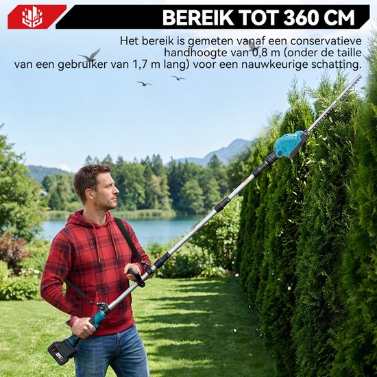 ONEVAN Accu Heggenschaar - 52cm Bladlengte - lemmet met dubbele - Elektrische Heggenschaar - 90° Einstellbarer Kopfwinkel - met 2x Accu's - bereik tot 2,7 m van Merkloos	 — afbeelding 3