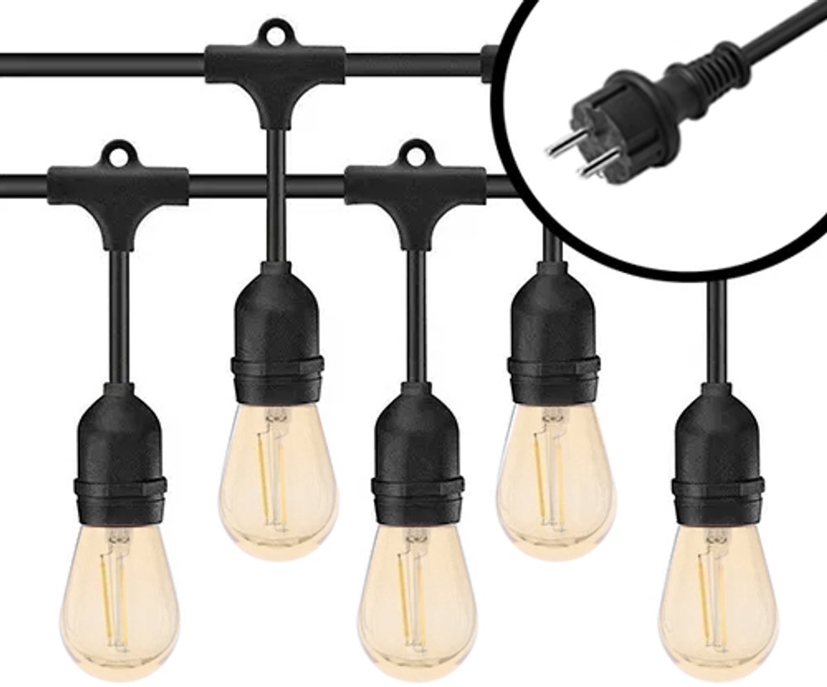 20m Arena LED Prikkabel - IP65 Lichtsnoer Buiten - koppelbaar - Lampjes Slinger - inclusief 20x E27 lampen - Eco - Incl. Stekker