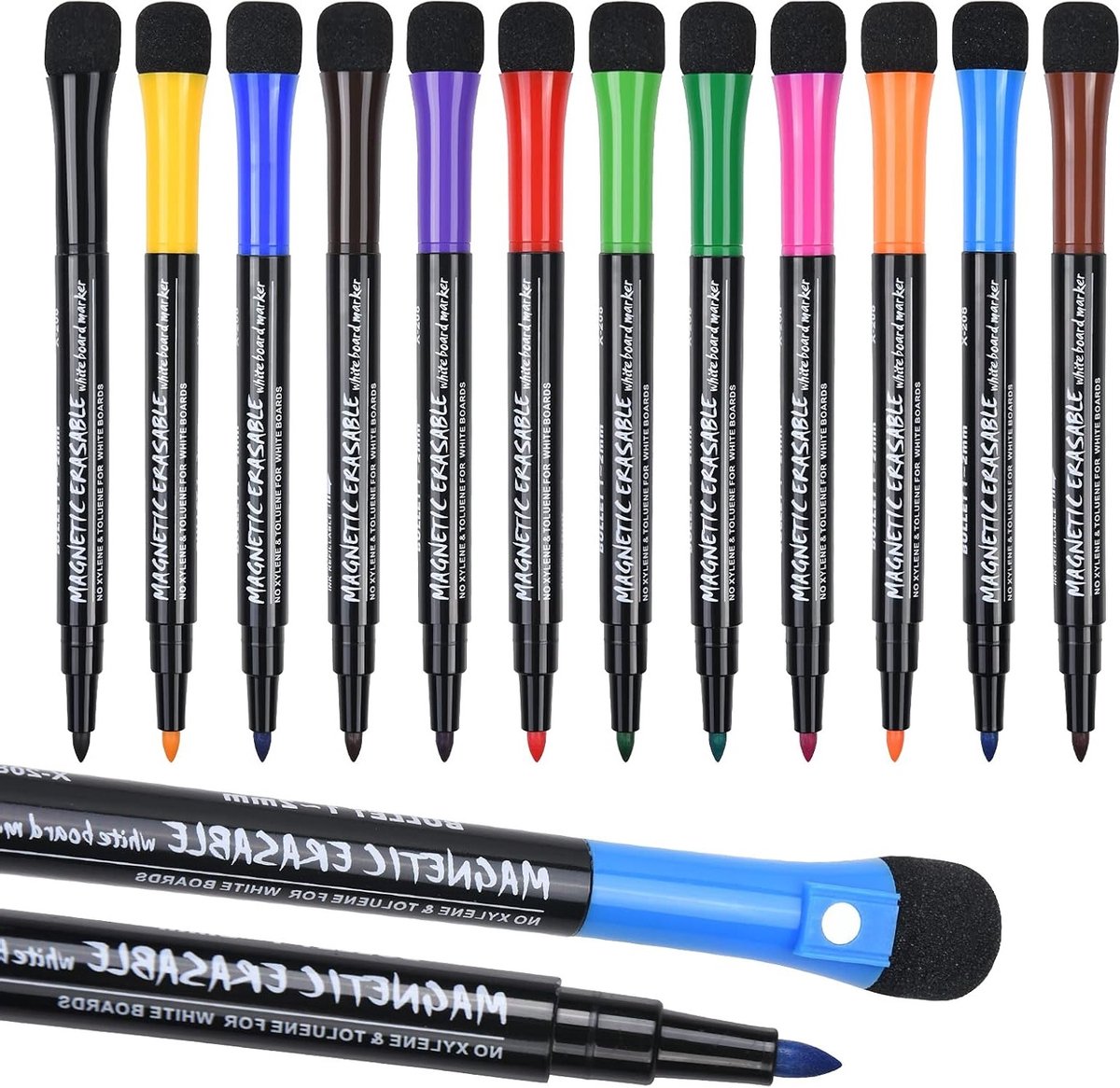 Magnetische Drooguitwisbare Whiteboard Markers in 12 Kleuren, Erasable Stiften voor Kinderen en Volwassenen, Perfect voor Kantoor en Schoolgebruik