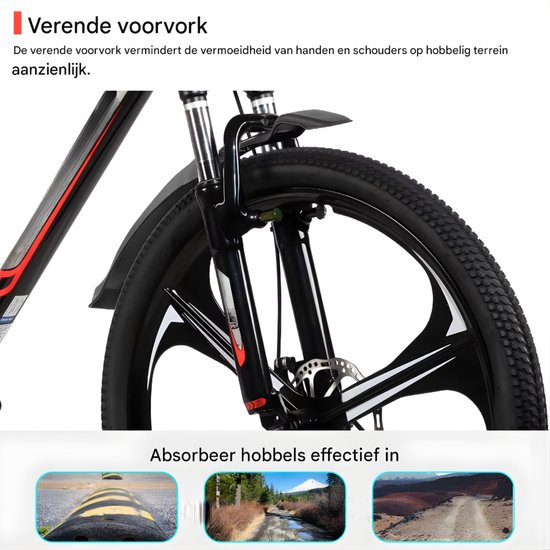 Mountainbike - Voor heren en dames - 18 versnellingen / 3 spaken / schijfremfiets - Aluminium / Zwart / 66 cm van Merkloos — afbeelding 3