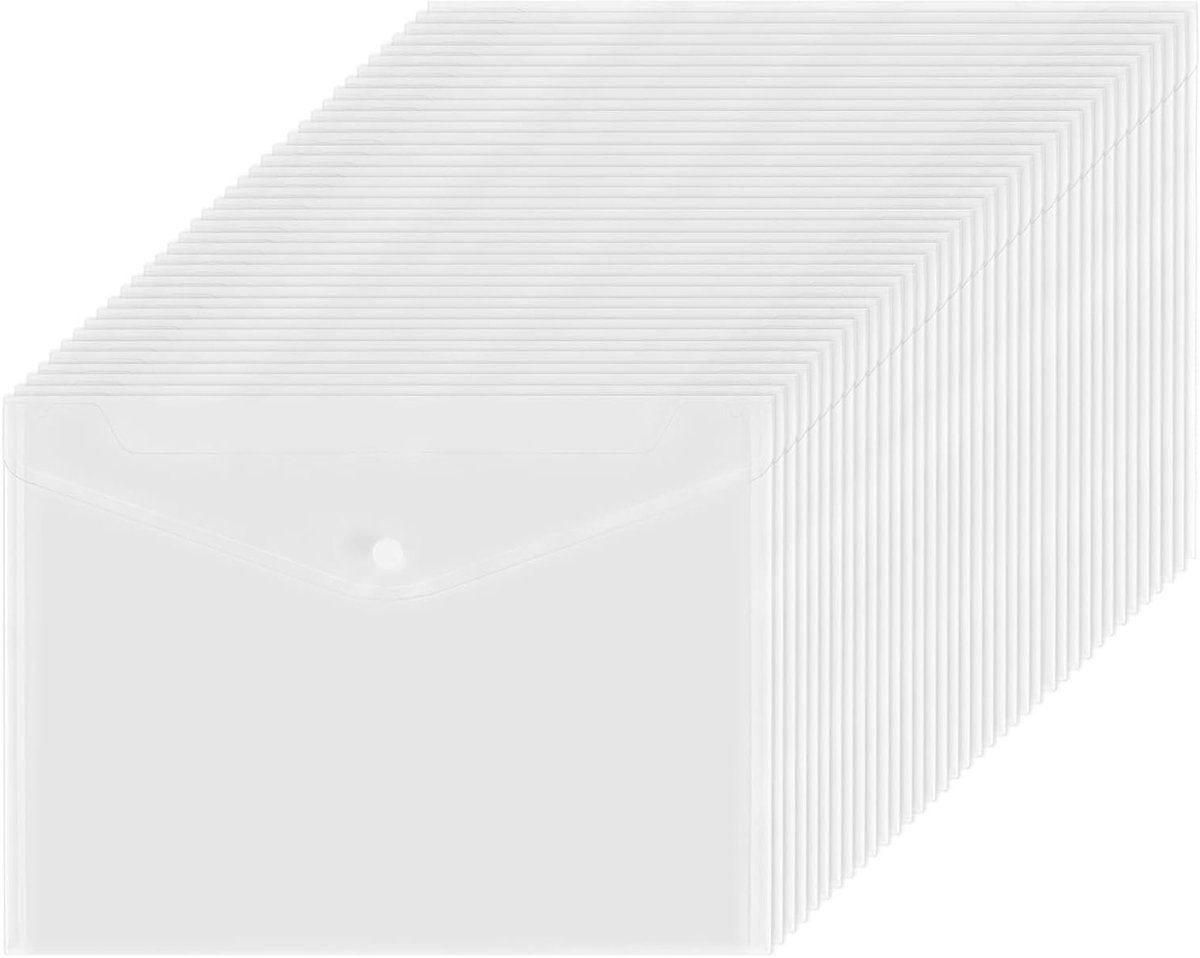 30 stuks doorzichtige A4 plastic portefeuilles met drukknoopsluiting voor documenten, archivering en kantoororganisatie