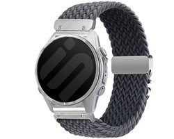 Strap-it Garmin Fenix Universeel 22mm gevlochten bandje met P-buckle - horlogebandje geschikt voor Garmin Fenix 8 / 7 / 6 / 5, Forerunner 970 / 965 / 955 / 945 / 935 / 745, Epix Gen 2 / Pro 47mm en Quatix 7 / 8 - donkergrijs/zilver