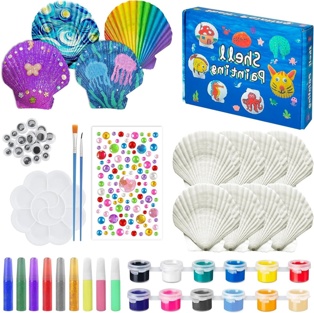 Creatieve Verfset voor Kinderen met Schelpen - Kunstzinnige Knutselset voor Meisjes van 4 tot 12 Jaar, Perfect als Verjaardagscadeau