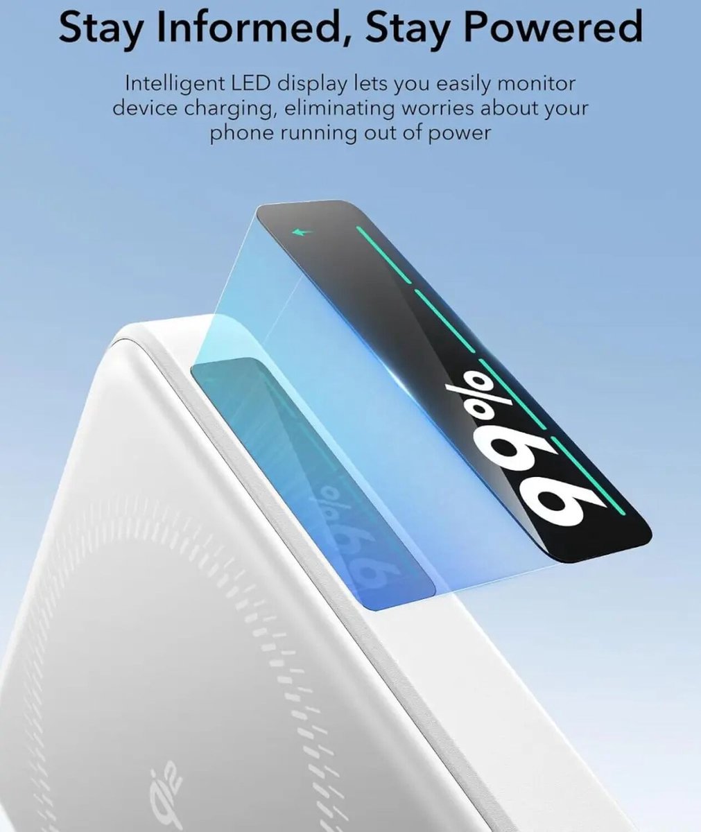 ESR Qi2 MagSlim Kickstand Powerbank 10.000 mAh Wit - afbeelding 2